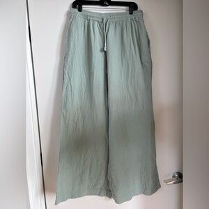 Madewell Women's Wide-Leg Linen Pants in Mint Green
